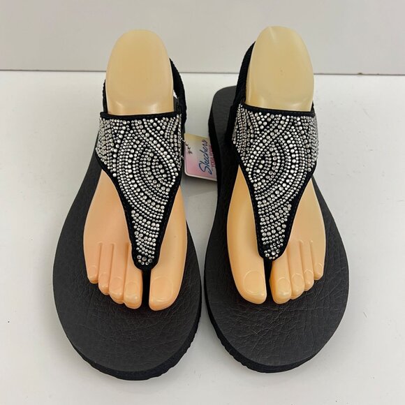Skechers Yoga Meditation Moon Flip-Flop Sandals 32919 Black Jewell Beaded Size 9 - Picture 2 of 8